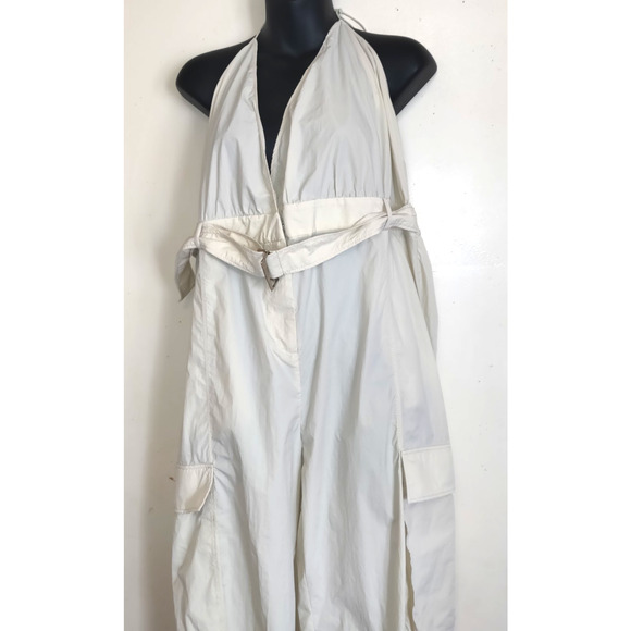 Zara Parachute Jumpsuit XL Halter Cargo Gorp Plunge ECRU Cream NWT Limited Belt - Picture 2 of 16